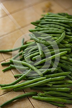 Delicious pile of fresh organic green beans ready to be cooked