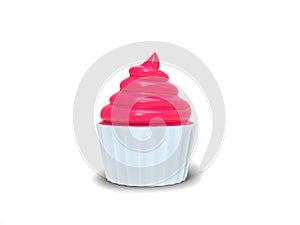 Delicious pink cream in white cup - cupcake