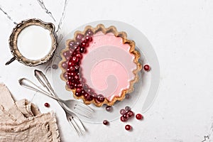 Delicious pink open tart with fresh cranberry