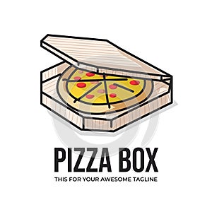 Delicious pizza box in cute line art illustration