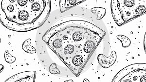 Delicious Pizza Doodle Seamless Pattern Vector Outline Design photo