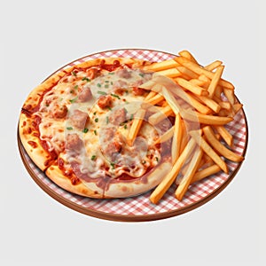 Delicious Pizza And Fries On A Plate - Photorealistic Tumblewave Design