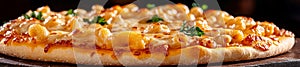 Macaroni and Cheese Pizza with a Cheesy Mac Topping on a Crispy Crust photo