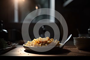 Delicious Plate of Creamy Mac and Cheese Perfectly Paired with a Fork