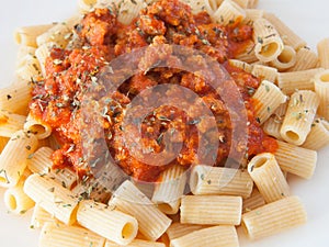 Delicious plate of macaroni with tomato