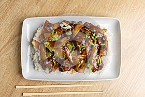 Delicious plate of mongolian beef