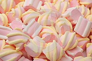 Delicious plump pink and white marshmallows, close-up