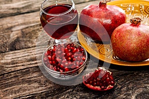 Delicious pomegranate juice and pomegranate seeds