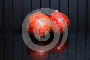 Delicious pomegranate seeds. Juicy Ripe Red Granets or Garnets.  Closeup view of Grain Red Grenades.