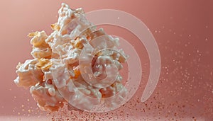 Delicious Popcorn Explosion Mid Air on Warm Tinted Background with Dynamic Motion and Details