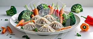 Delicious Pork Dumplings with Colorful Vegetables