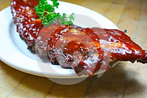 Delicious pork ribs smothered