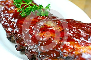 Delicious pork ribs smothered