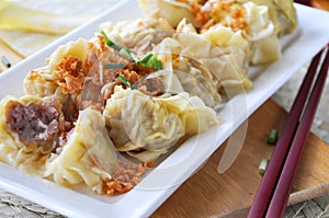 Delicious Pork Wanton Serving on White Plate