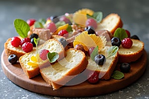 Delicious Pound Cake Slices on a Wooden Board