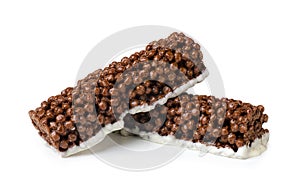 Delicious protein energy bars with chocolate isolated