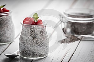 Delicious pudding with chia and raspberry