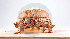 Delicious Pulled Pork Bbq Sandwich On White Background