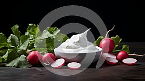 Delicious Radish and Greek Yogurt Food Combination Horizontal Illustration.