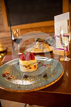 Delicious raspberry cake served in the restaurant