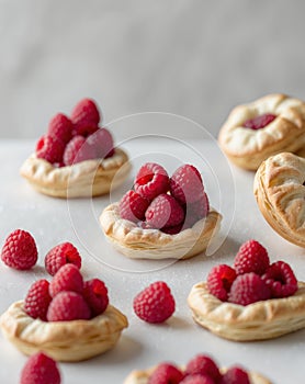 Delicious raspberry filled puff pastries topped with fresh raspberries creating a tempting treat photo
