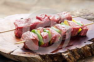 Delicious raw meat skewer, beef