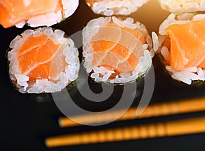 delicious raw salmon sushi
