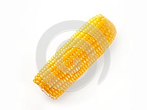 Delicious ready to eat boiled corn on th cob on white background isolated
