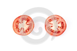 Delicious red tomato cut in half. Tasty fruits