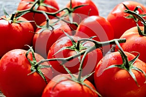 Delicious red tomatoes. Summer tray market agriculture farm full of organic vegetables.