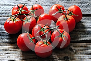 Delicious red tomatoes. Summer tray market agriculture farm full of organic vegetables.