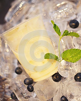 Delicious and refreshing coffee based beverage, ice coffee, cold drink, coffee beans photo