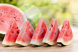 Delicious refreshing watermelon on the outdoors table