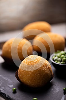 Delicious rice ball on black table