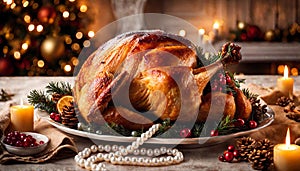 Delicious roast turkey with a crispy crust for Christmas dinner