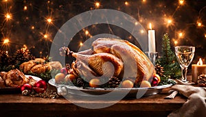 Delicious roast turkey with a crispy crust for Christmas dinner