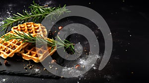 Delicious Rosemary Spiced Waffles On Black Tablet