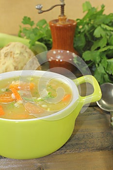 Delicious rustic barley porridge with vegetables