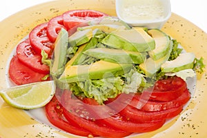 Delicious salad avocado, tomato and lettuce