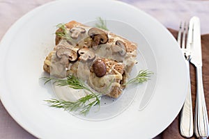 Delicious salty pancakes with mushrooms