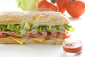 Delicious sandwich of ham cheese lettuce tomato