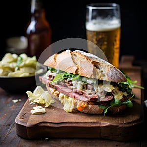 Delicious Sandwich With Soup And Beer: A Perfect Combination