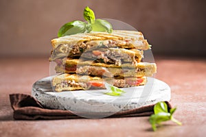 Delicious sandwiches with tuna, tomato and cheese