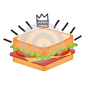 delicious sandwish with crown kawaii character photo