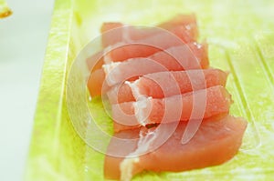 Delicious sashimi, eaten raw with soy sauce mustard