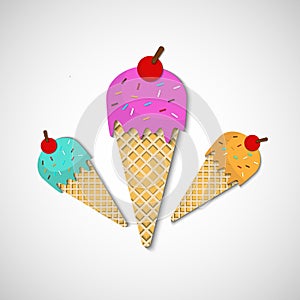 Delicious scoop Ice Cream cone with marbles vector illustration with paper art style