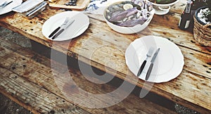 Delicious Sea Food Wooden Table Bench Shore Concept