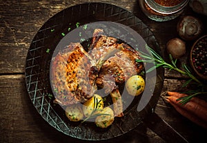 Delicious seasoned pan fried pork cutlets