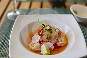 Delicious shrimp platter dish at a gourmet restaurant.