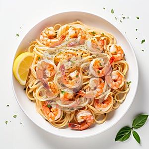 Delicious Shrimp Scampi Pasta With Zesty Lemon Slice - Stock Image